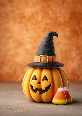 Halloween Pumpkin with Witch Hat and Candies