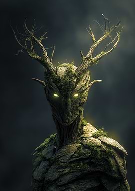 Mystical Forest Guardian with Glowing Eyes