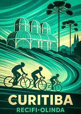 Curitiba Travel Poster with Cyclists