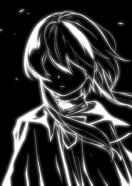 Anime character in glowing white lines