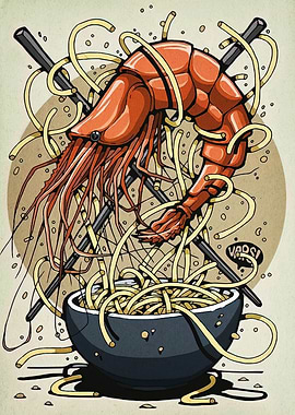 Shrimp and Noodles Illustration