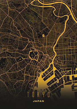 Golden Map of Tokyo - Modern Japan City Wall Art