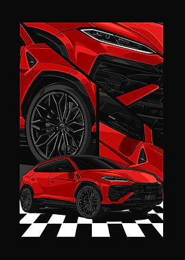 Red Lamborghini Urus Car Illustration