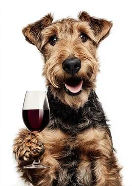 Welsh Terrier dog with Wine Glass Portrait