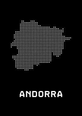 Andorra Map Dotted White on Black
