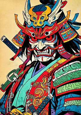Colorful Samurai Warrior Illustration