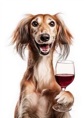 Saluki dog with Wine Glass Portrait