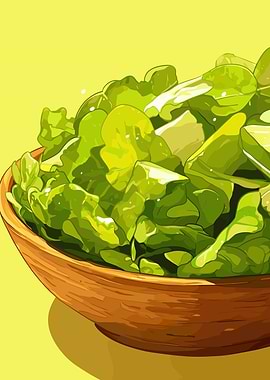 Fresh Green Salad in Wooden Bowl