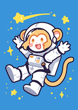 Monkey Astronaut Cartoon in Space
