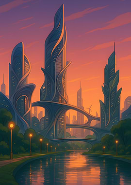Futuristic Cityscape at Sunset