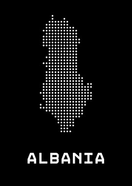 Albania Map Dotted White on Black