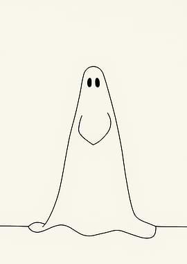 Minimalist Shy Ghost Line Art