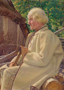 Old Man with Axe in Forest