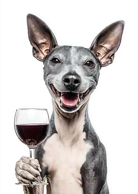 American Hairless Terrier dog with Wine Glass Portrait
