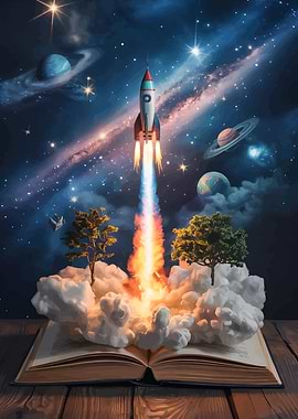Rocket Launching from Open Book to Space