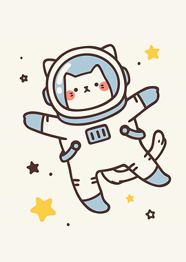 Astronaut Cat Floating in Space Cartoon