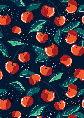 Cherry Pattern on Dark Background