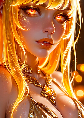 Golden Woman Portrait with Fiery Eyes