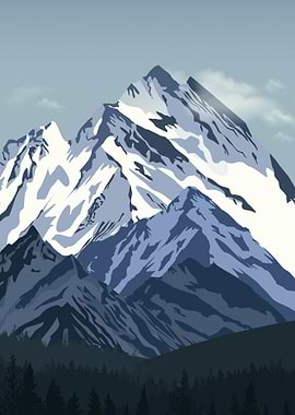 Snowy Mountain Peak Landscape Illustration