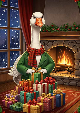 Christmas Goose Gifts Fireplace