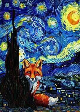Fox in Starry Night Style