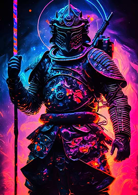 Cyberpunk Samurai Warrior in Neon Armor