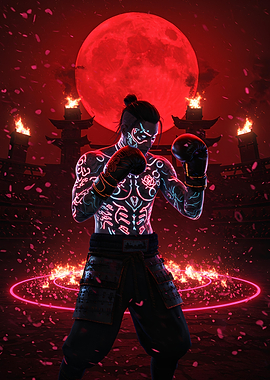 Neon Tattoo Boxer with Red Moon