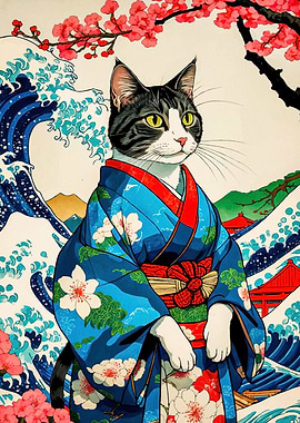 Cat Kimono Japanese Background