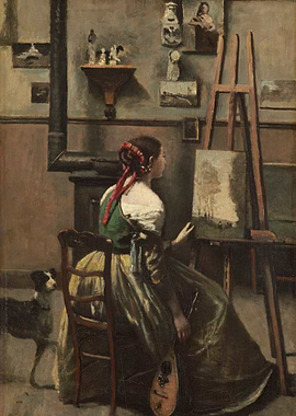 Artist at Work Painting in Studio