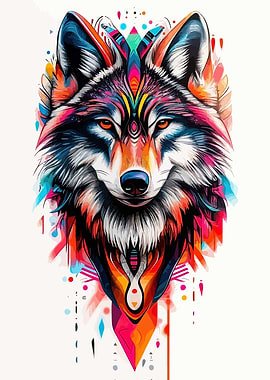 Colorful Wolf Head Abstract Illustration