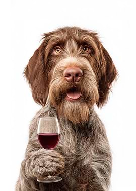 Spinone Italiano dog with Wine Glass Portrait