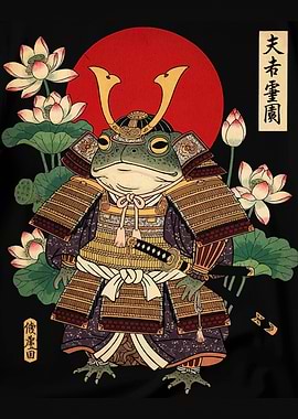 Frog Samurai with Lotus Flowers