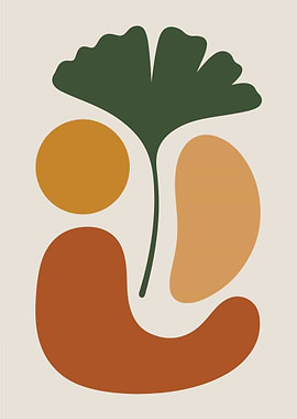 Abstract Botanical Art with Ginkgo Leaf