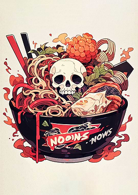 Skull Ramen Bowl Illustration