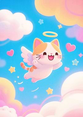 Cute Angel Cat Sky
