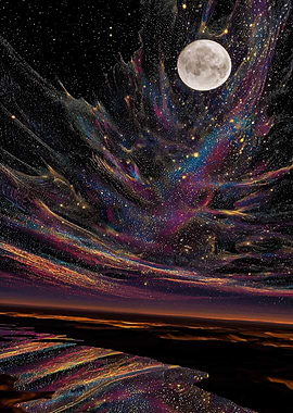 Cosmic Landscape with Moon and Stars