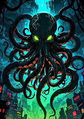 Cyberpunk Octopus Cityscape