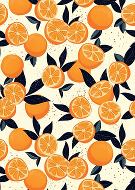 Orange Fruit Pattern with Dark Leaves