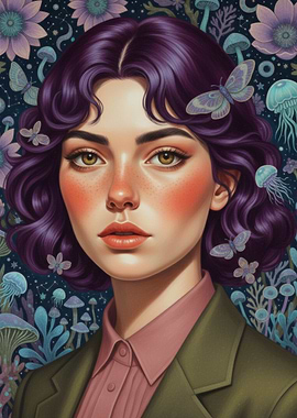 Portrait of a woman with butterflies