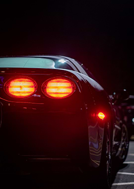 Black C5 Corvette Tail Lights at Night