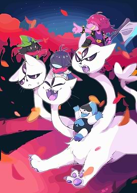 Deltarune characters on a three-headed cat