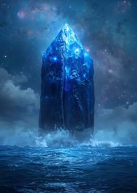 Mystical Blue Crystal Obelisk in Ocean