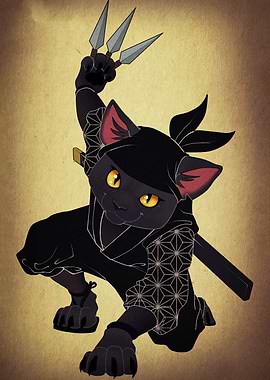 Ninja Cat with Throwing Stars