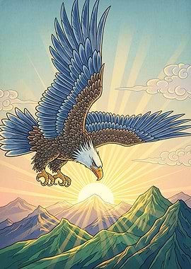 Eagle soaring mountains sunrise