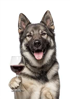 Norwegian Elkhound dog with Wine Glass