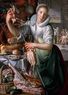 Kitchen Scene with Woman and Meat