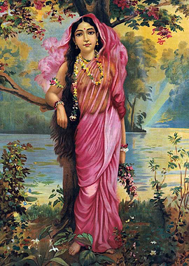 Radha in a Floral Landscape Painting