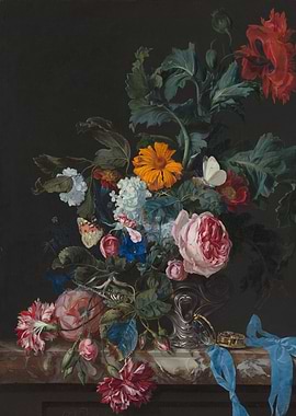 Floral Still Life Painting with Butterflies
