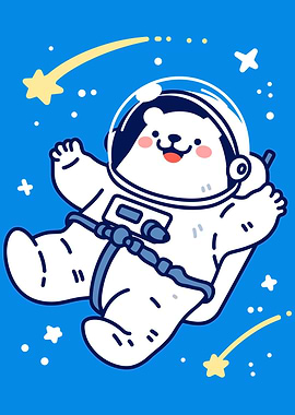 Astronaut Bear in Space Cartoon