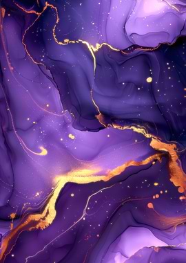 Purple and Gold Abstract Fluid Art
